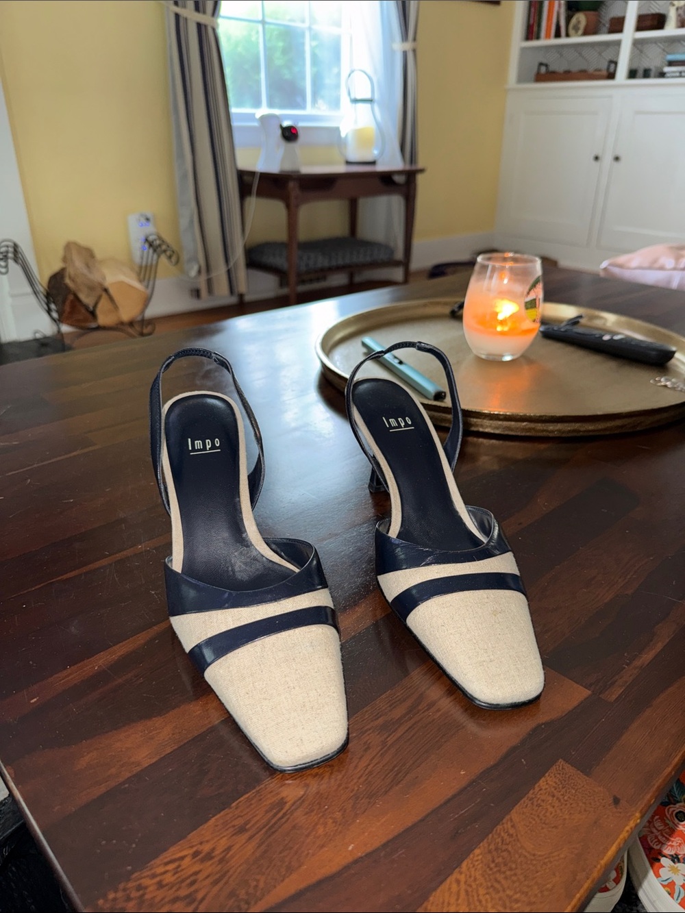 Impo Navy and Beige Pointed Slingback Pumps